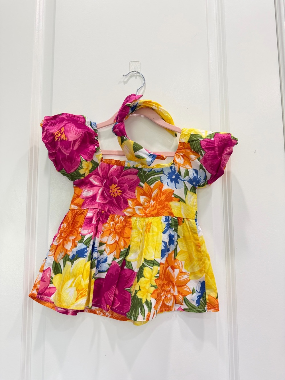 Janie and Jack Yellow, Pink & Cream Blouse and headband.